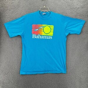 Vintage 90s Bahamas Single Stitch T Shirt Adult XL Blue Souvenir Tag READ